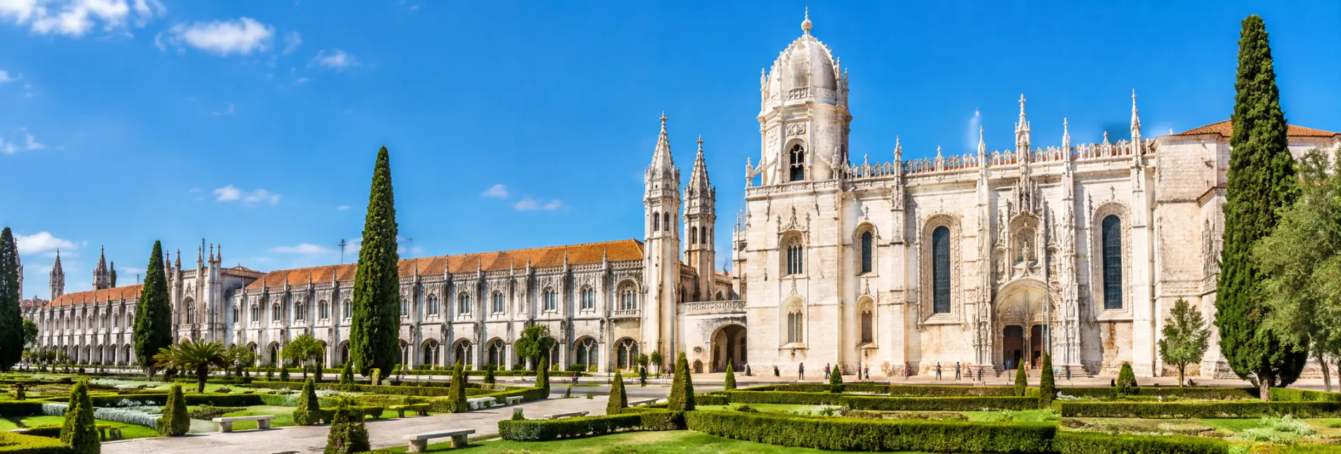 Jerónimos Monastery in Lisbon, Portugal, showcasing its ornate Manueline architecture and historic façade.