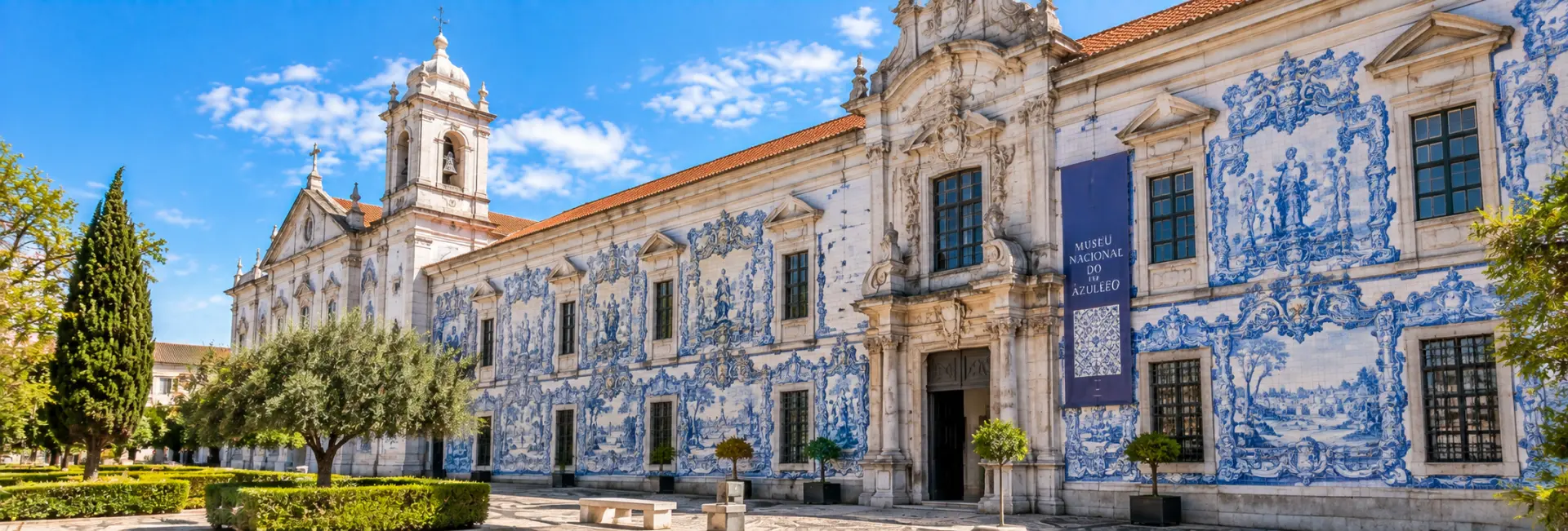 National Tile Museum in Lisbon, Portugal, featuring its ornate façade decorated with blue-and-white azulejo tiles.