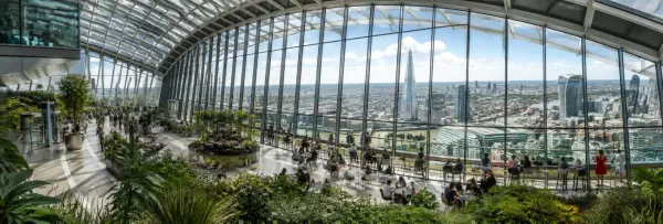 Sky Garden overlooking London from its lush rooftop garden and glass atrium