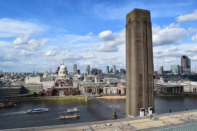 View across the River Thames toward Tate Modern and St Paul’s Cathedral in London