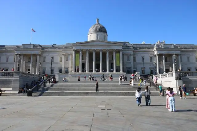 National Gallery façade overlooking Trafalgar Square in London