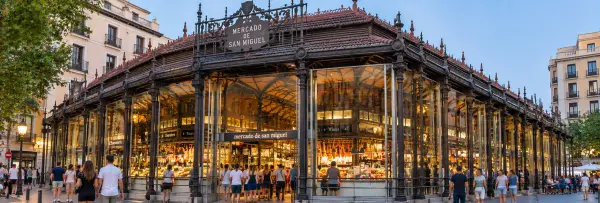 Mercado de San Miguel in Madrid with its ornate iron and glass market hall