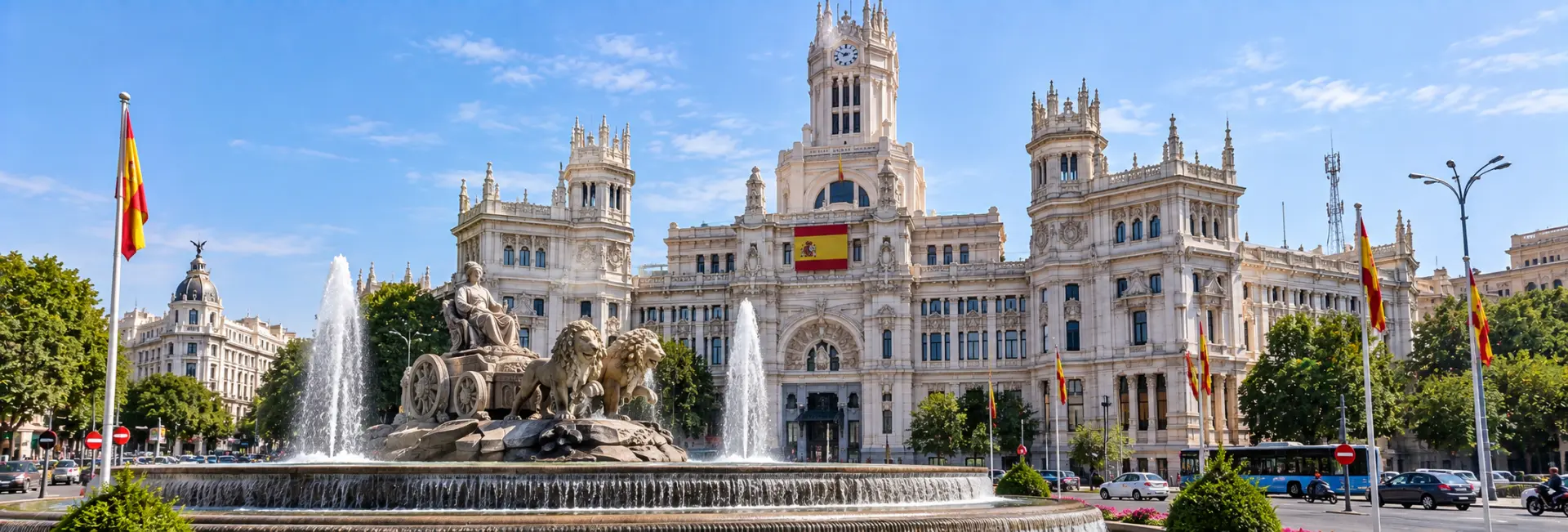 Plaza de Cibeles in Madrid with the Cibeles Fountain and Palacio de Cibeles