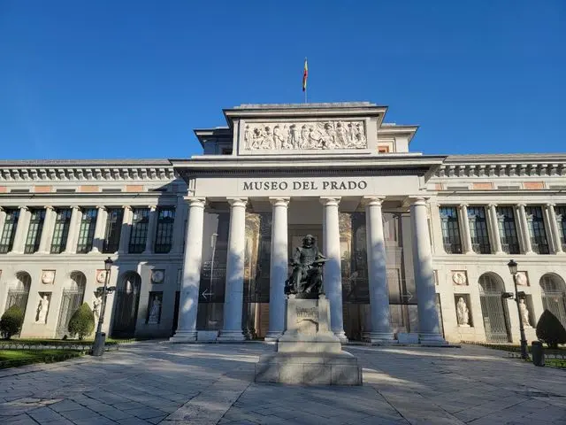Prado Museum facade in Madrid with columns and entrance