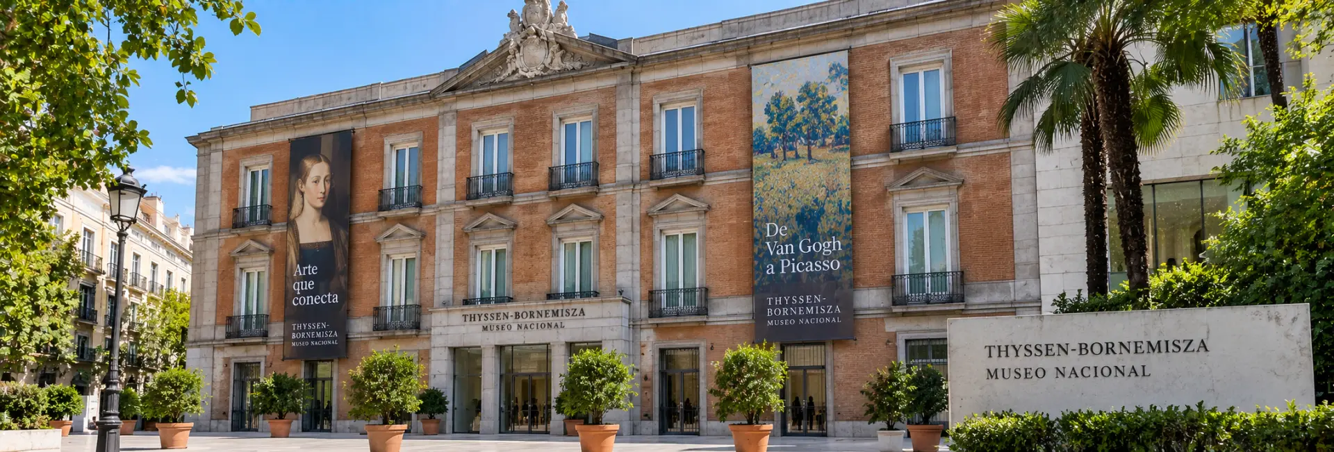 Thyssen-Bornemisza Museum in Madrid with its historic red-brick façade