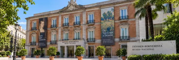 Thyssen-Bornemisza Museum in Madrid with its historic red-brick façade