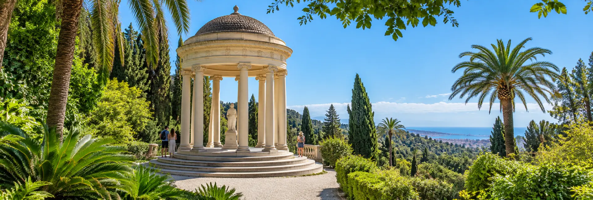 Jardín Botánico-Histórico La Concepción in Málaga with a domed pavilion and lush palms.