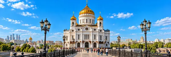 Cathedral of Christ the Saviour with its golden domes in central Moscow