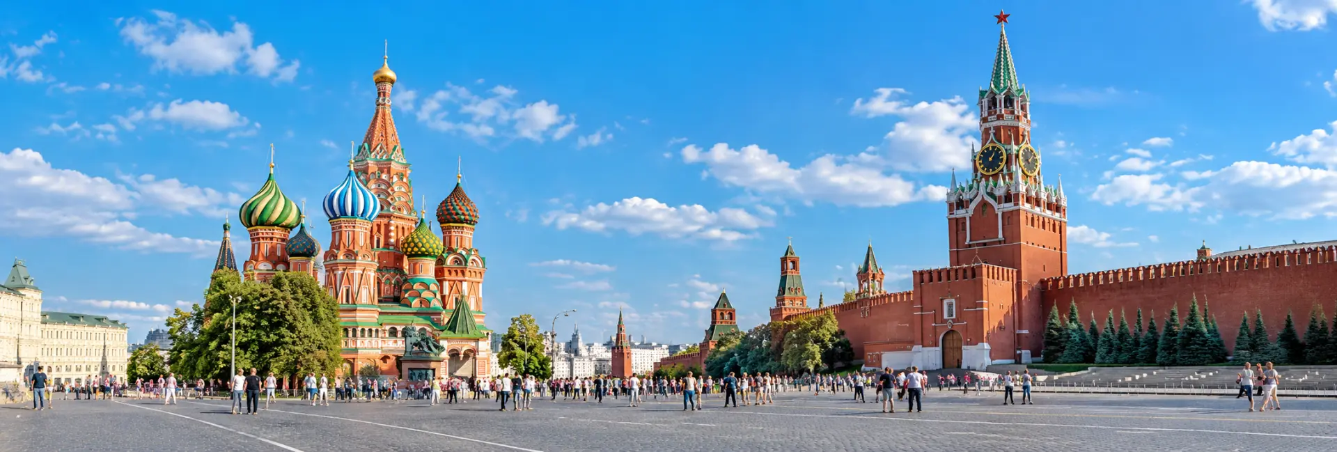 Red Square in Moscow with Saint Basil’s Cathedral and Kremlin walls