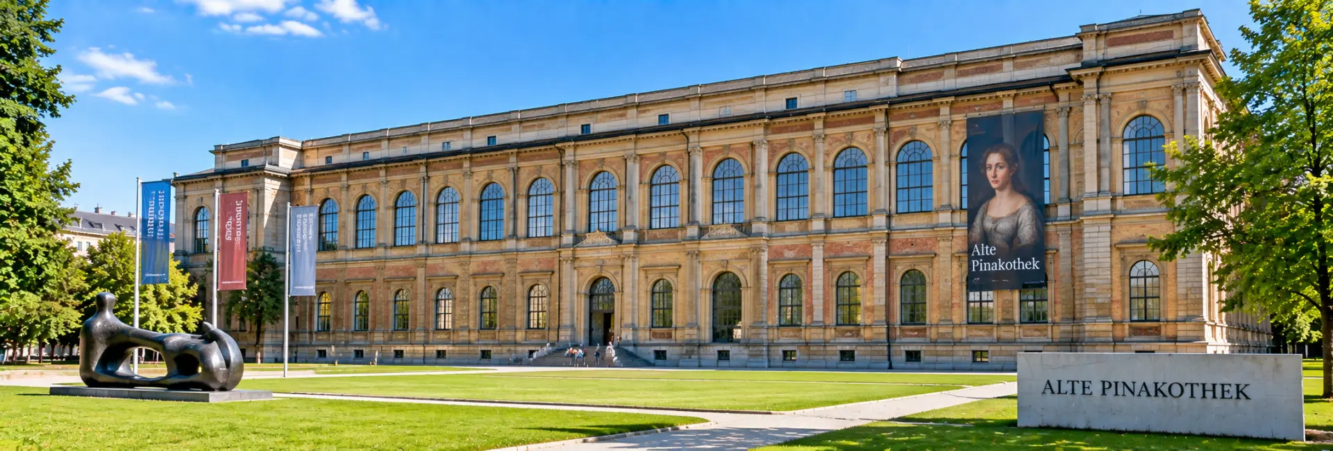 Alte Pinakothek in Munich, Germany, with its historic façade, arched windows, and landscaped grounds