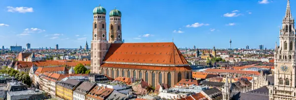 Frauenkirche in Munich, Germany, with its twin domed towers and historic city skyline