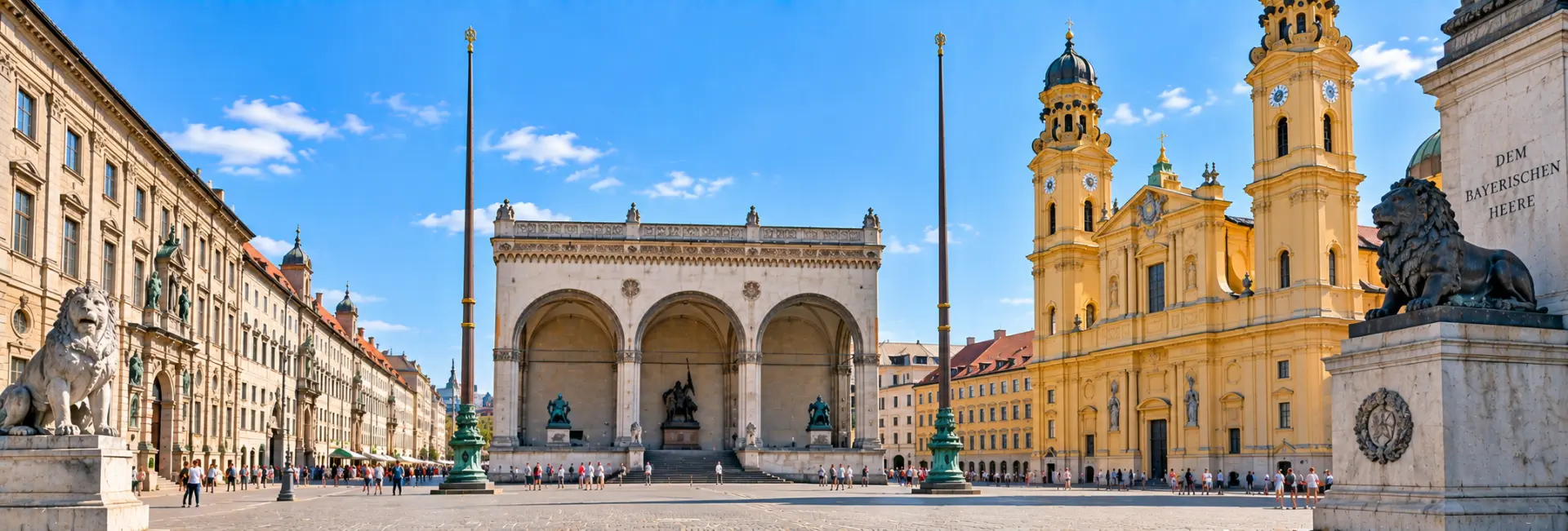 Odeonsplatz in Munich, Germany, with the Feldherrnhalle and Theatinerkirche