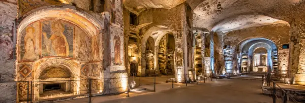Catacombs of San Gennaro with ancient frescoes and underground chambers in Naples
