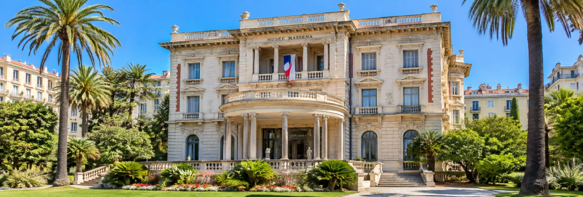 Musée Masséna in Nice, France, featuring its ornate Belle Époque façade and Mediterranean gardens.