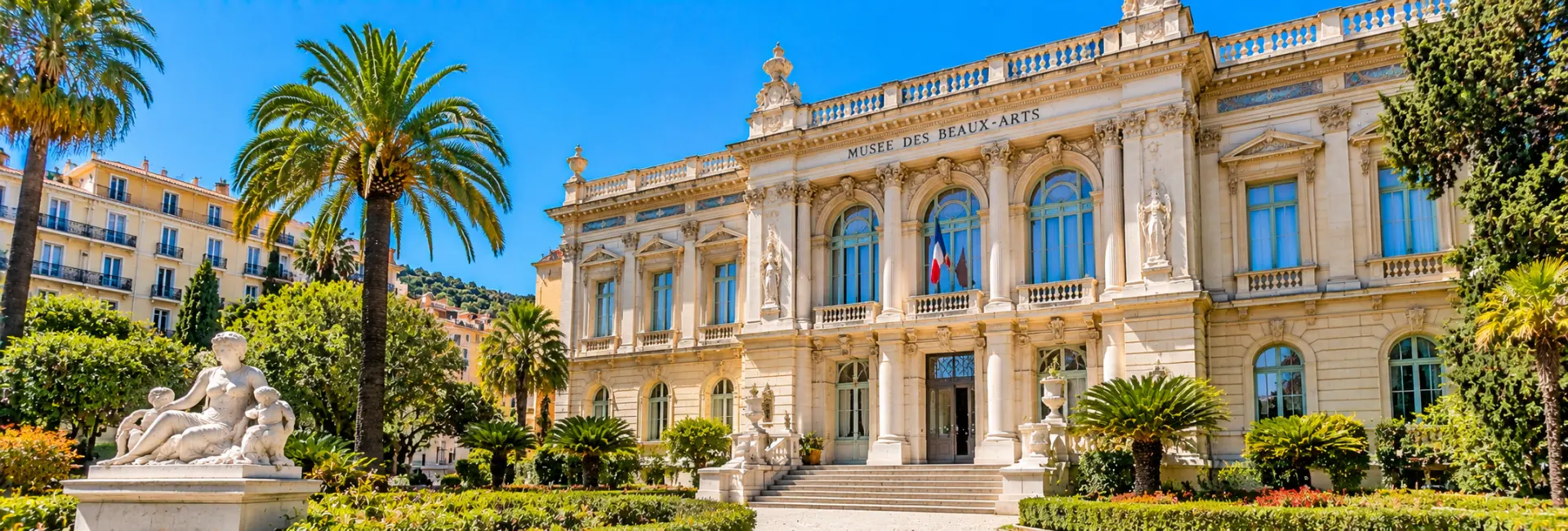 Musée des Beaux-Arts de Nice, France, with its ornate façade and Mediterranean gardens