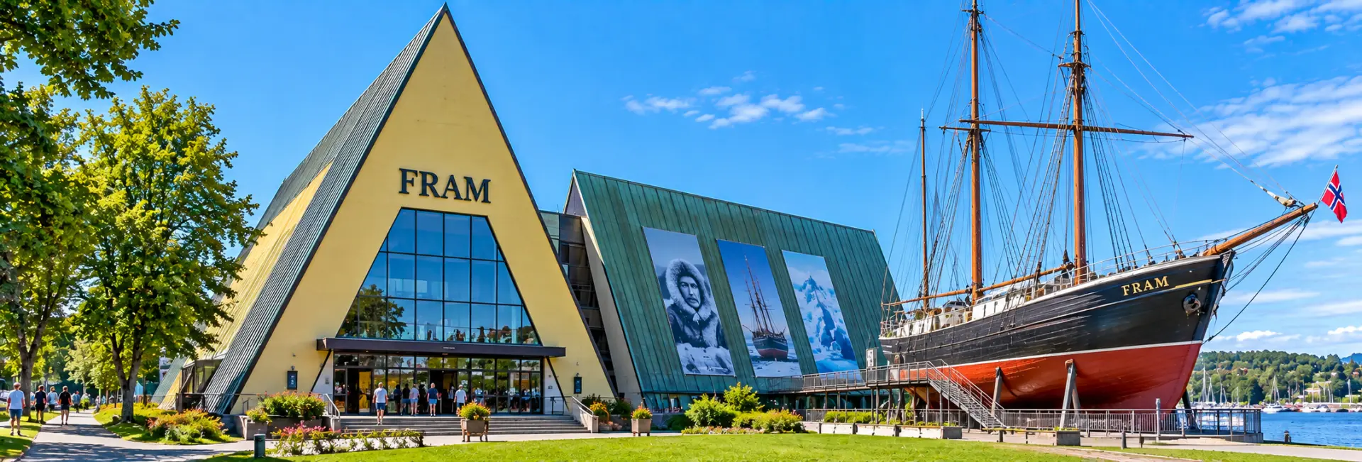 Fram Museum in Oslo, Norway, featuring the historic Fram polar ship and distinctive museum building.
