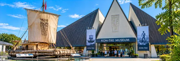 Kon-Tiki Museum in Oslo, Norway, featuring the famous Kon-Tiki raft and distinctive museum building.