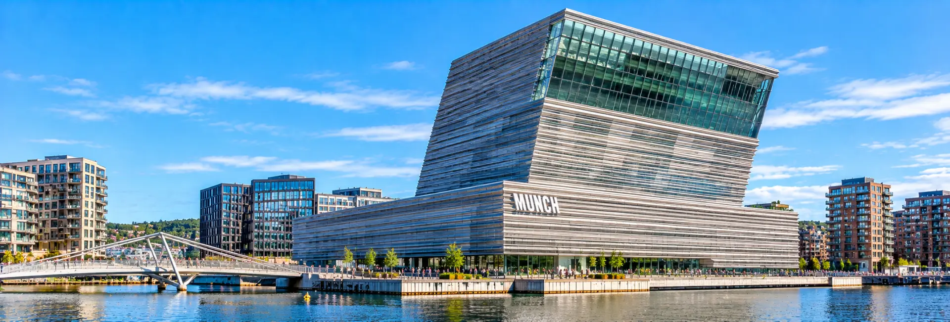 Munch Museum in Oslo, Norway, overlooking the waterfront with its distinctive modern architecture.