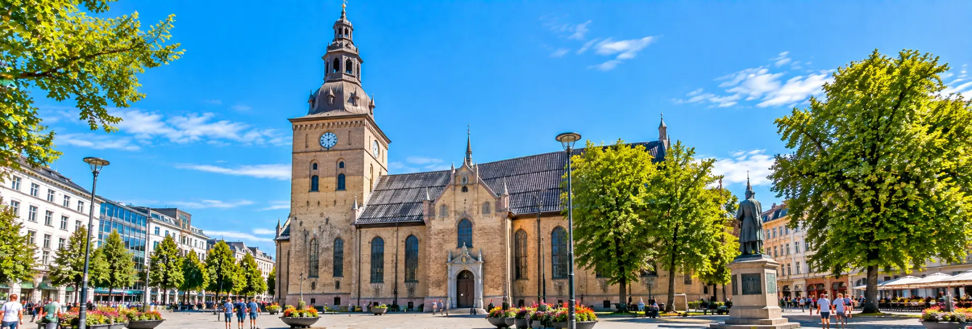 Oslo Cathedral in Oslo, Norway, with its historic brick architecture and distinctive clock tower.