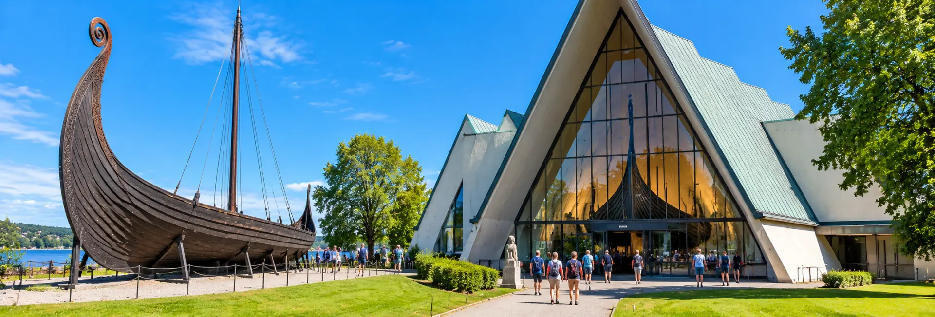 Viking Ship Museum in Oslo, Norway, featuring a historic Viking ship and distinctive museum architecture.