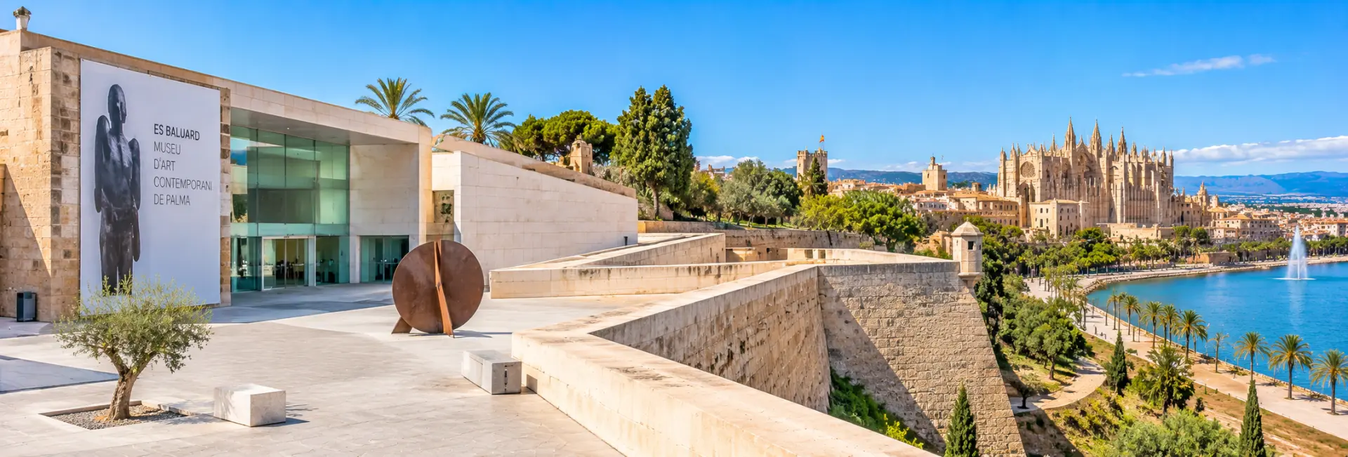 Es Baluard Museum of Contemporary Art in Palma de Mallorca, featuring modern architecture and historic stone walls.