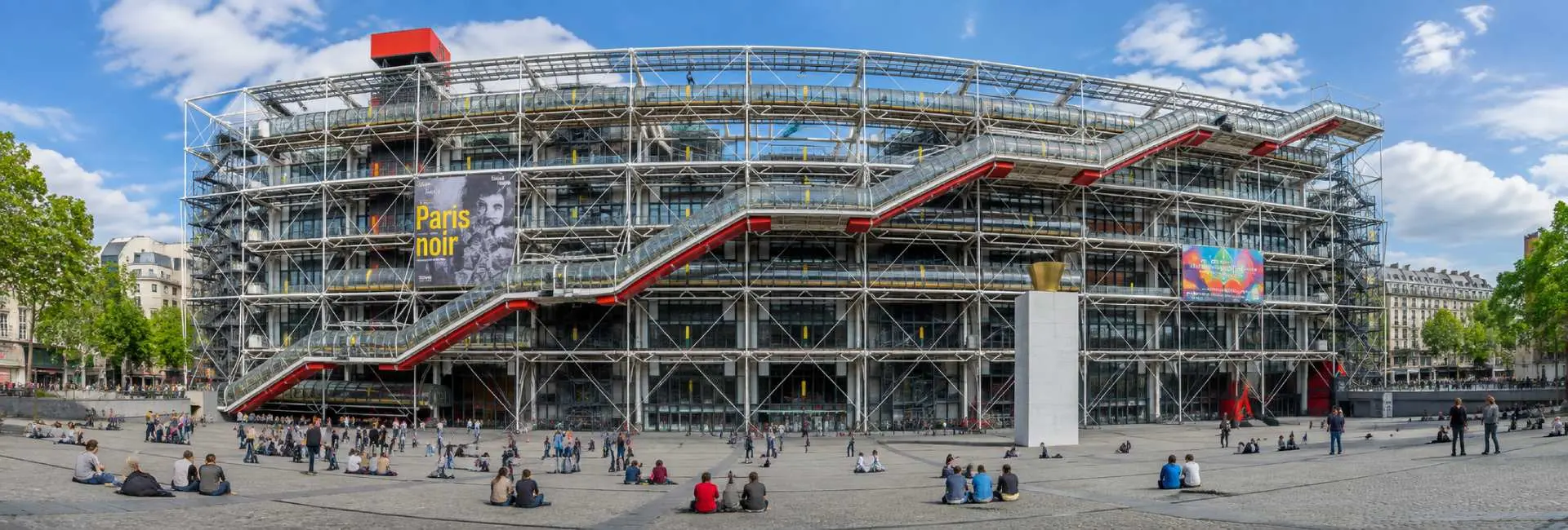 The Centre Pompidou in Paris with its iconic exposed pipes and colorful modern architecture