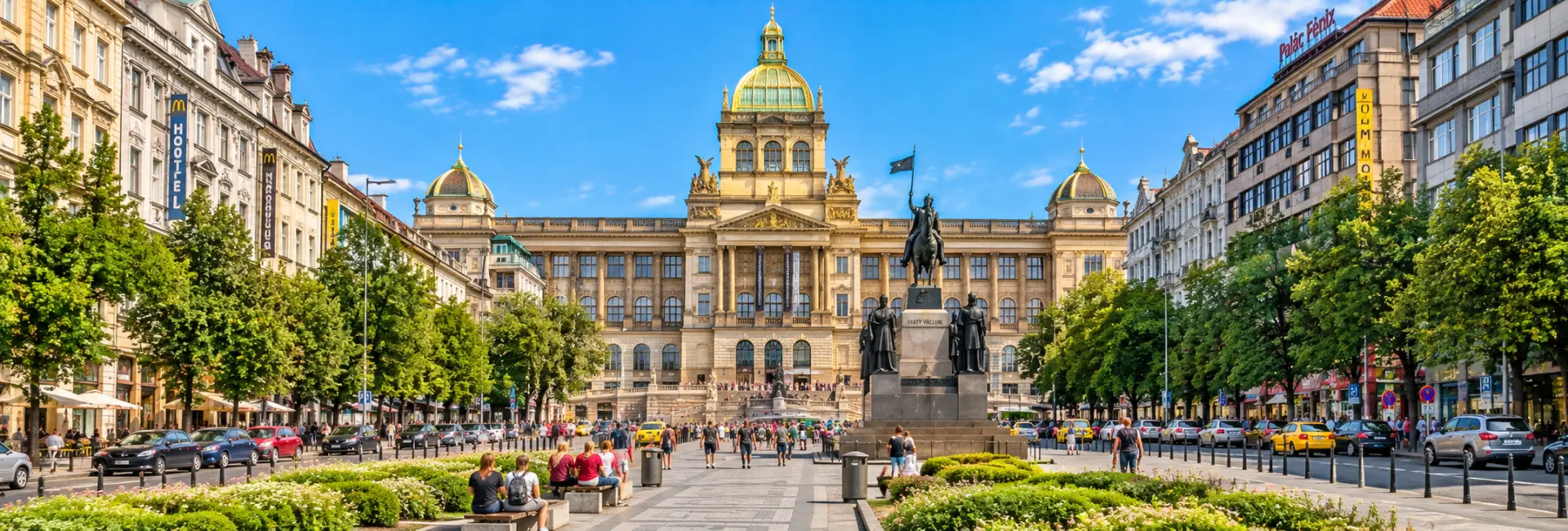Wenceslas Square in Prague with the National Museum and St. Wenceslas monument