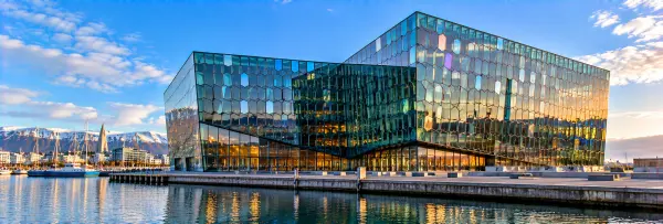 Harpa Concert Hall in Reykjavík with its distinctive geometric glass façade