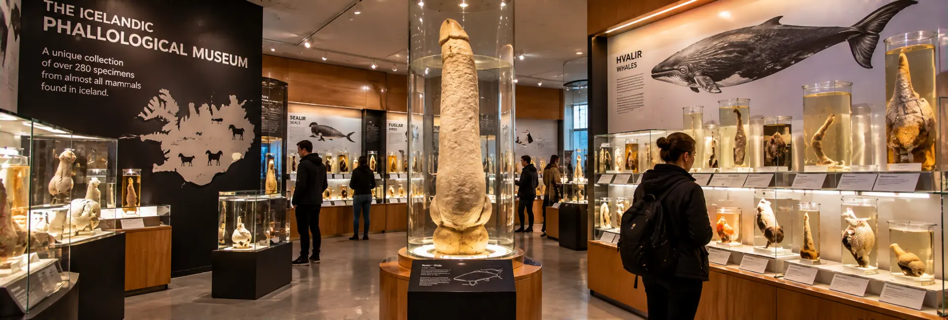 Icelandic Phallological Museum in Reykjavík displaying preserved specimens and educational exhibits