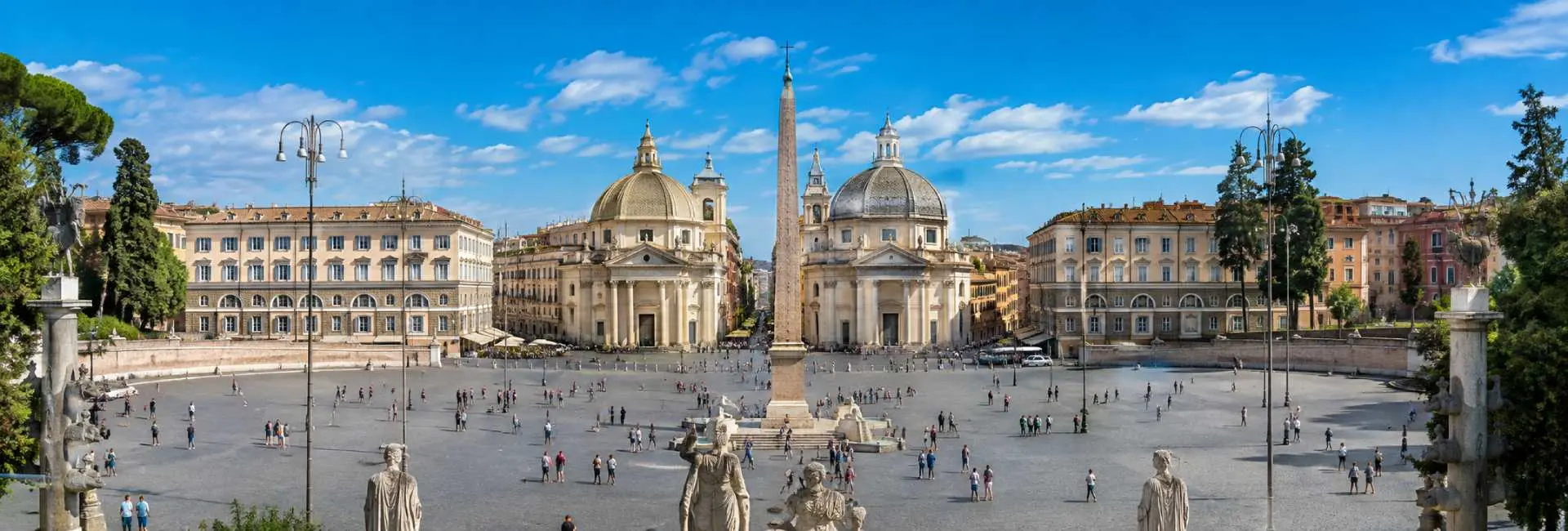 Piazza del Popolo in Rome with its central obelisk and historic twin churches