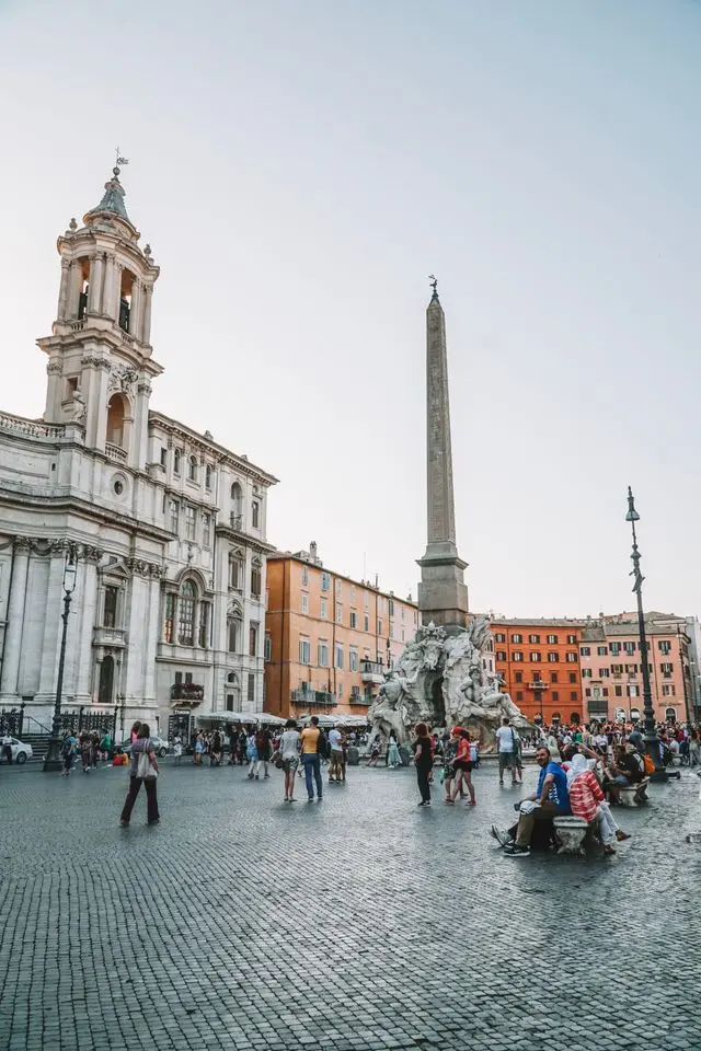 Fountain of the Four Rivers and Egyptian obelisk in Piazza Navona, Rome