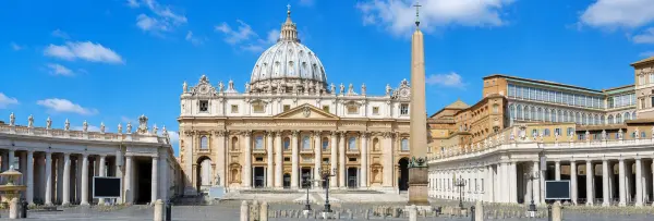 St. Peter's Basilica in Vatican City viewed from St. Peter's Square on a bright clear day