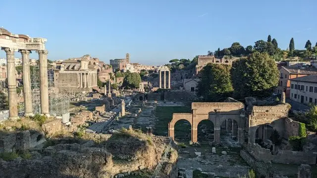 Panoramic view of the ancient Roman Forum ruins in Rome