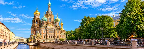Church of the Savior on Spilled Blood with colorful onion domes in St. Petersburg