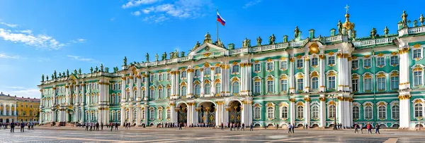 Hermitage Museum Winter Palace in St. Petersburg with its ornate green and gold façade