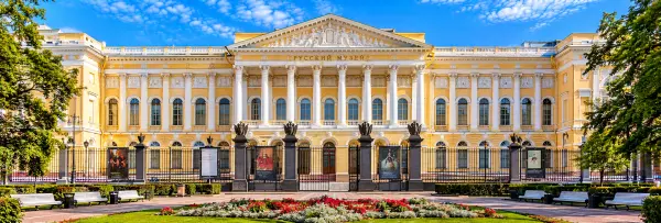 Russian Museum in St. Petersburg with its grand yellow-and-white neoclassical façade