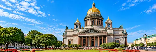 St. Isaac’s Cathedral with its golden dome and grand columns in St. Petersburg