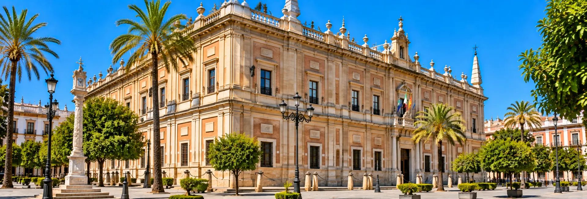 Archivo de Indias in Seville, Spain, featuring its historic Renaissance architecture and ornate stone façade.