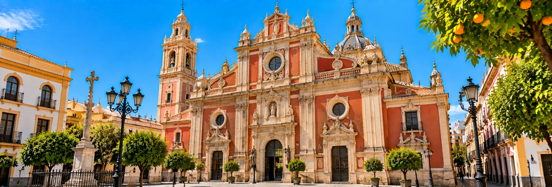 Iglesia del Salvador in Seville, Spain, featuring an ornate Baroque façade and twin bell towers.