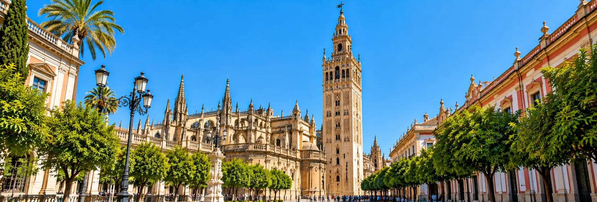 La Giralda in Seville, Spain, rising above the historic cathedral complex.