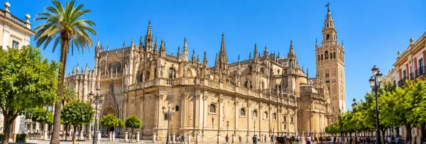 Seville Cathedral in Seville, Spain, featuring its grand Gothic architecture and iconic Giralda tower.
