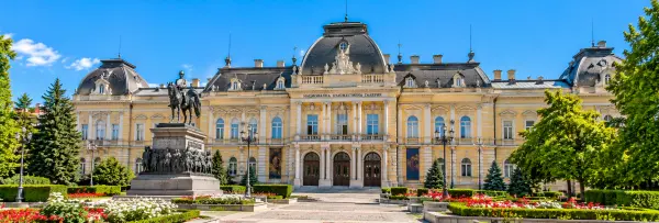 National Art Gallery in Sofia, Bulgaria, featuring the historic Royal Palace with its elegant yellow facade.