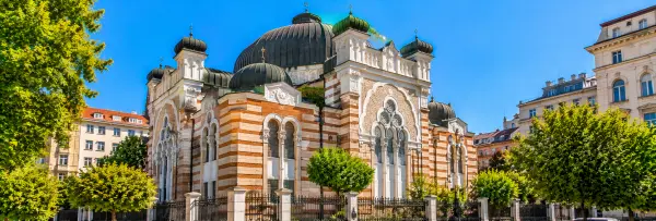 Sofia Synagogue in Bulgaria, featuring its grand dome, ornate arches, and beautiful Neo-Moorish architecture.