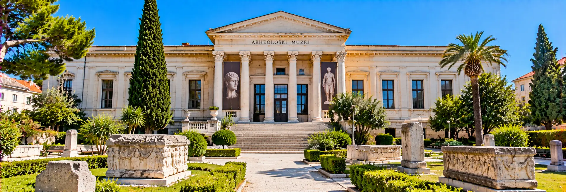 Archaeological Museum Split in Croatia, featuring its historic façade and collection of ancient stone artifacts.