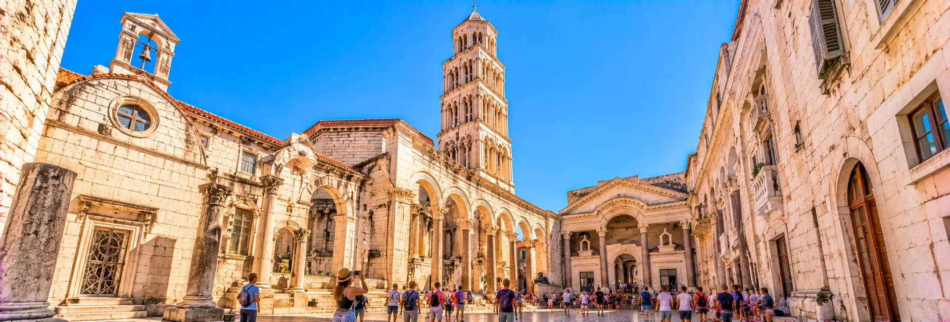 Cathedral of Saint Domnius in Split, Croatia, featuring its historic bell tower and ancient stone architecture.