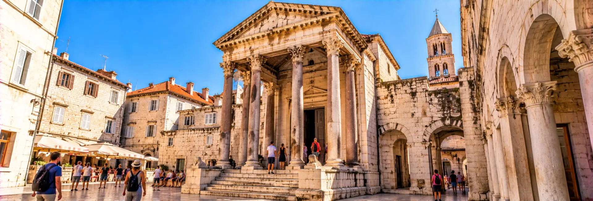 Temple of Jupiter in Split, Croatia, featuring ancient Roman stone architecture within Diocletian’s Palace.
