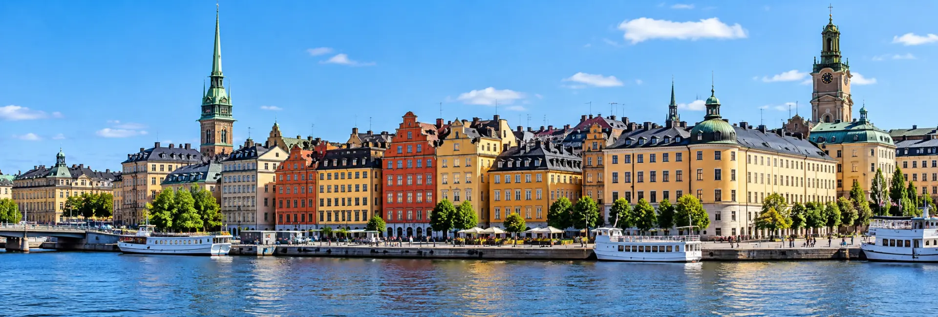 Gamla Stan Old Town waterfront and colorful historic buildings in Stockholm, Sweden
