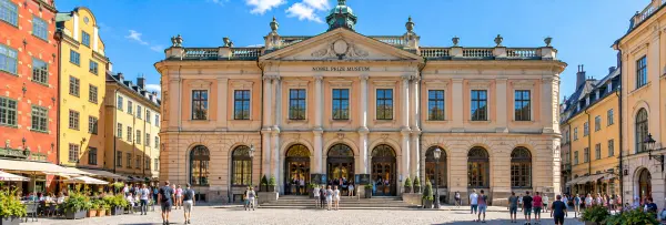 Nobel Prize Museum with its historic façade in Stockholm, Sweden