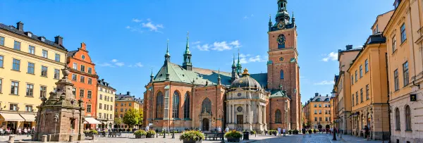 Storkyrkan Stockholm Cathedral with its historic brick façade in Stockholm, Sweden