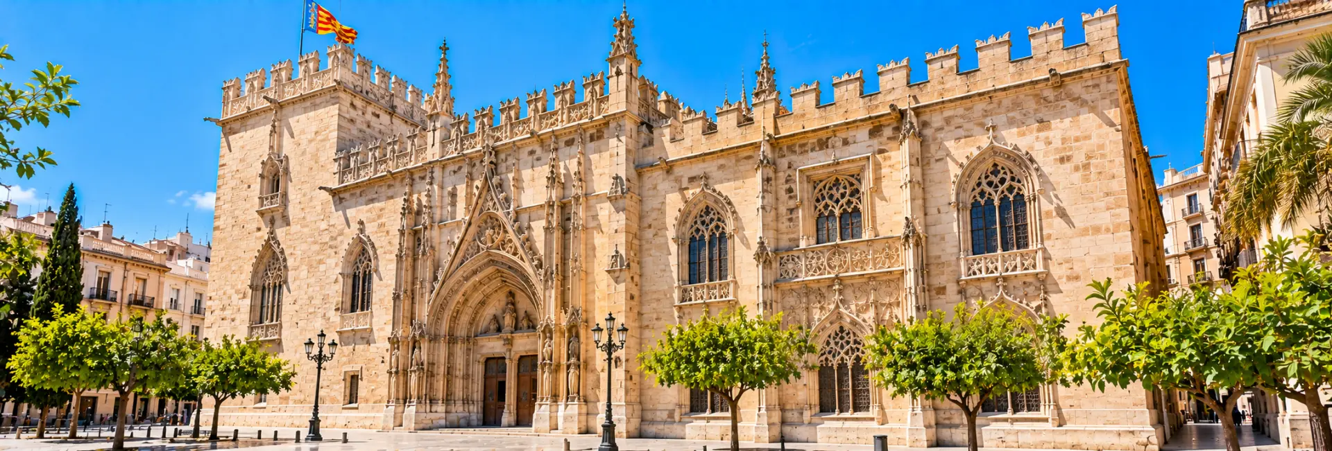 La Lonja de la Seda in Valencia, Spain, featuring ornate Gothic architecture and intricate stone carvings.
